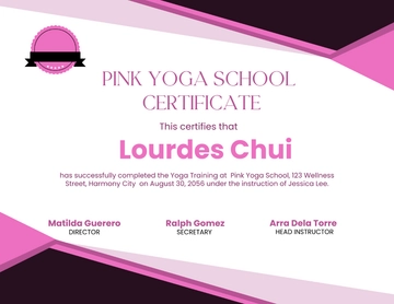 Free Pink Yoga School Certificate Template to Edit Online