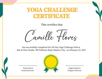 Free Yoga Challenge Certificate Template to Edit Online