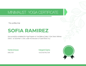 Free Minimalist Yoga Certificate Template to Edit Online