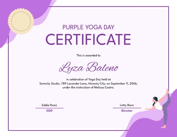 Free Purple Yoga Day Certificate Template to Edit Online
