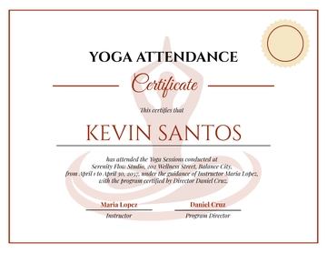 Free Yoga Attendance Certificate Template to Edit Online
