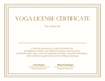 Free Blank Yoga License Certificate Template to Edit Online