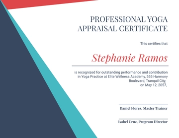Free Professional Yoga Appraisal Certificate Template to Edit Online