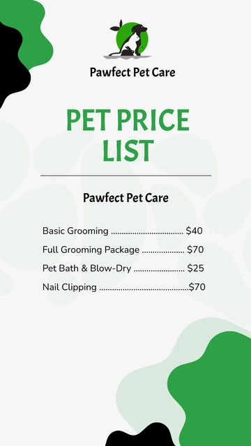 Free Pet Price List Template to Edit Online