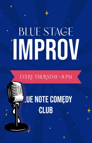Free Blue Improv Comedy Poster Template to Edit Online