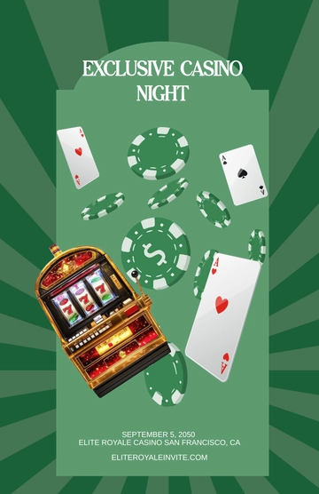 Free Green Casino Invitation Poster Template to Edit Online