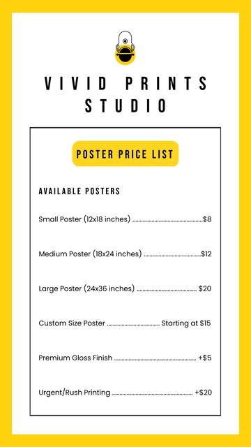 Free Poster Price List Template to Edit Online