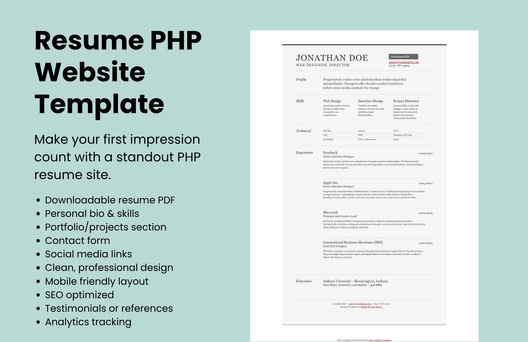 Free Resume PHP Website Template