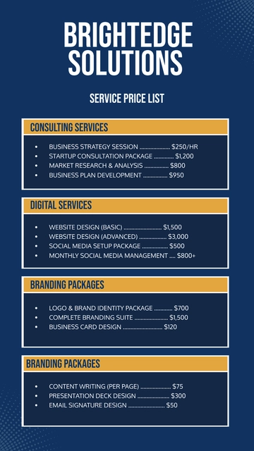 Free Business Price List Template to Edit Online