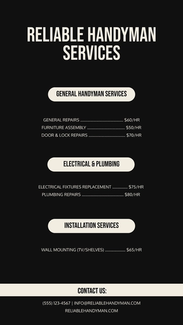 Free Black and White Handyman Price List Template to Edit Online