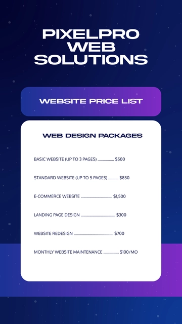 Free Website Price List Template to Edit Online