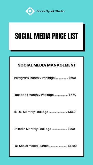 Free Social Media Price List Template to Edit Online