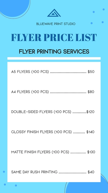Free Blue Flyer Price List Template