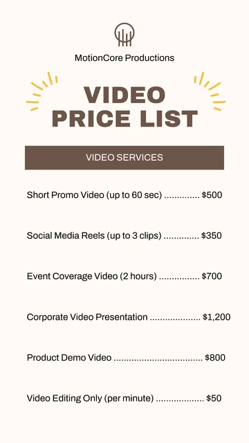 Free Video Price List Template