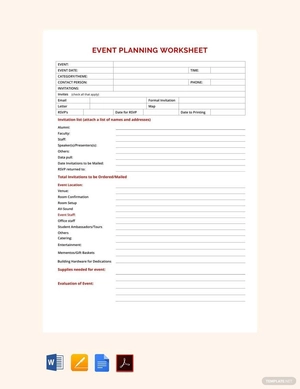 Sample Event Planning Worksheet Template