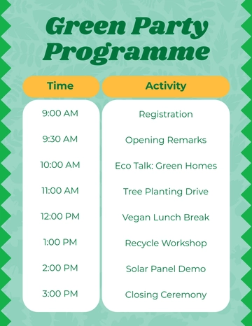 Free Green Party Programme Template to Edit Online