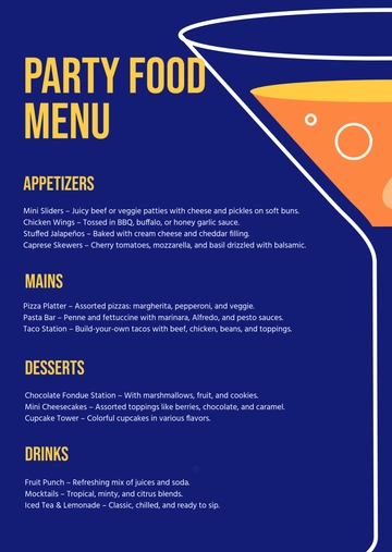 Free Party Food Menu Template to Edit Online