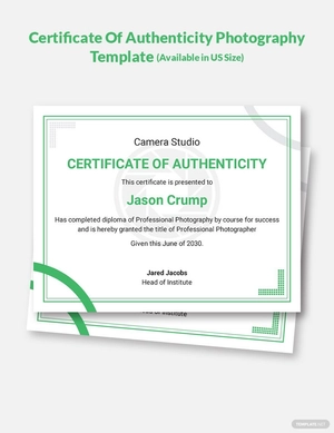 Certificate Of Authenticity Photography Template