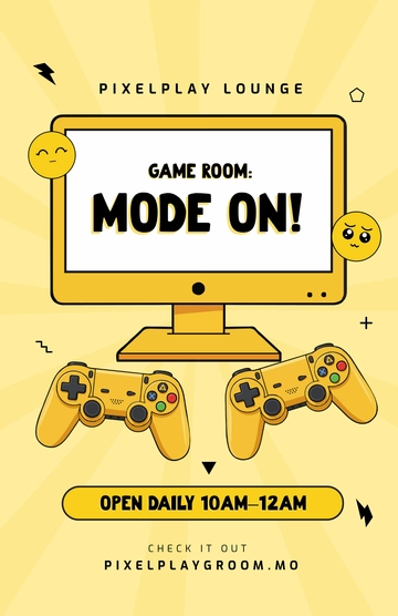 Free Yellow Gaming Room Poster Template to Edit Online