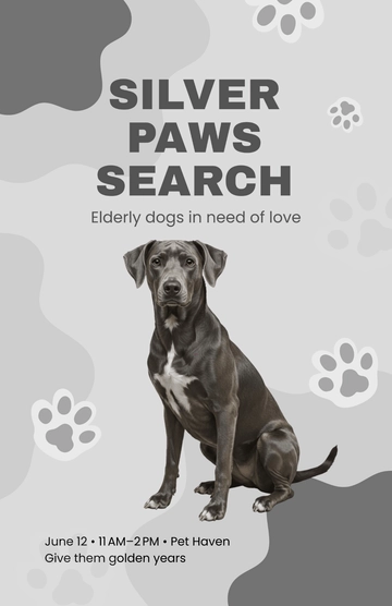 Free Gray Dog Adoption Ad Poster Template to Edit Online