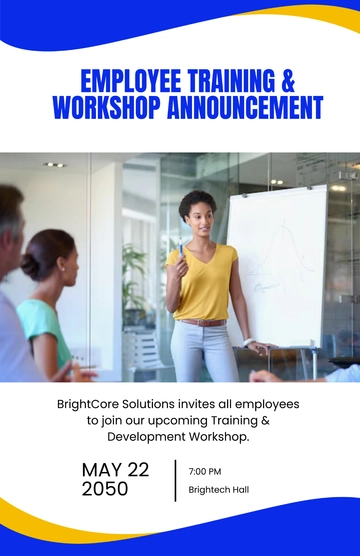 Free Employee Training and Workshop Announcement Poster HR Template to Edit Online