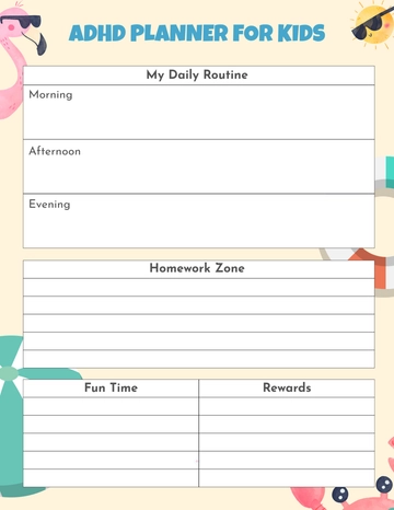 Free ADHD Planner for Kids Template to Edit Online