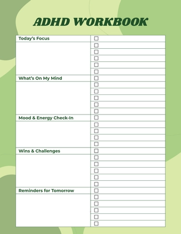 Free Green ADHD Workbook Template to Edit Online