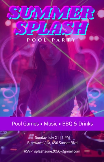 Free Purple Pool Party Poster Template to Edit Online