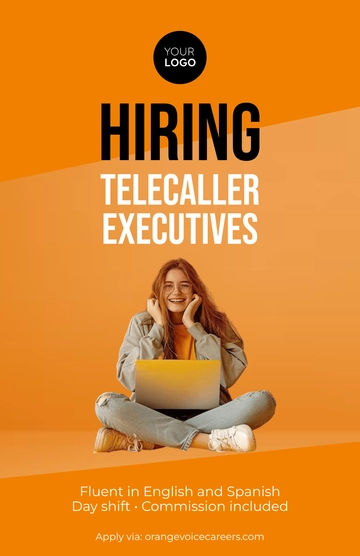 Free Orange Telecaller Job Poster Template to Edit Online