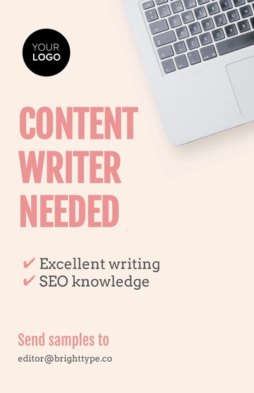 Free Content Writing Job Poster Design Template to Edit Online