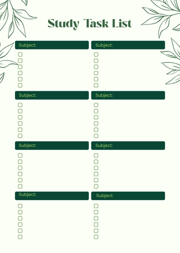 Free Green Study Task List Template