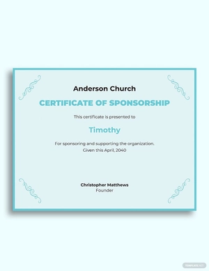 Church Sponsorship Certificate Template