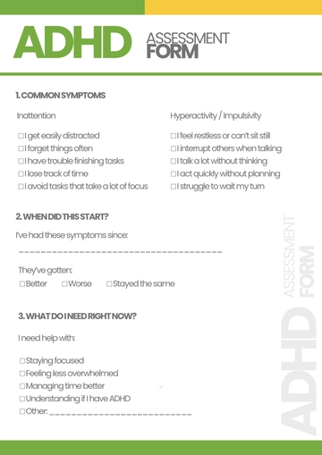 Free ADHD Assessment Form Template to Edit Online