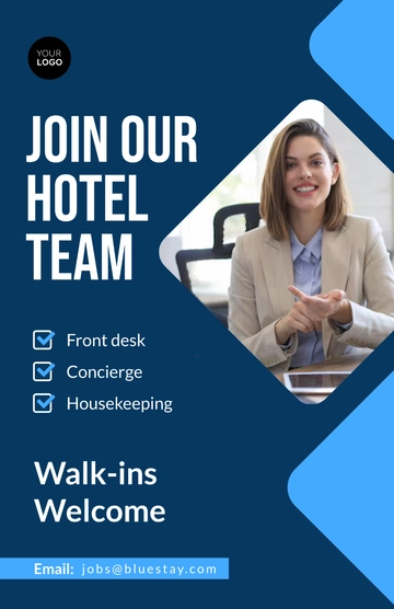 Free Blue Hotel Job Poster Template to Edit Online