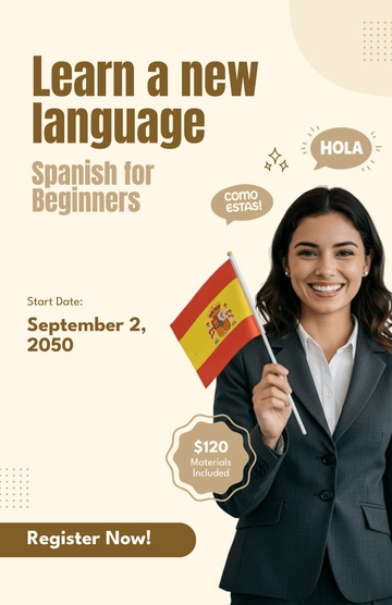 Free Beige Language Course Poster Template to Edit Online