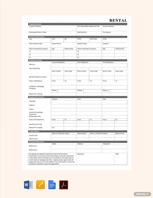 Sample Rental Application Template