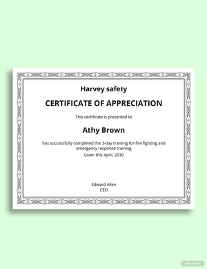 Safety Appreciation Certificate Template
