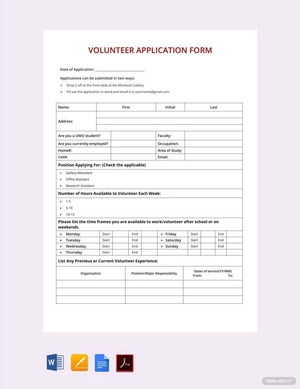 Volunteer Application Template Volunteer Application Template