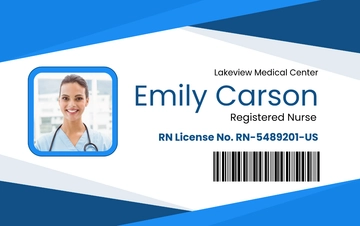 Free Blue and White Horizontal Nurse ID Card Template to Edit Online