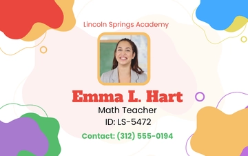Free Colorful Horizontal Teacher ID Card Template to Edit Online