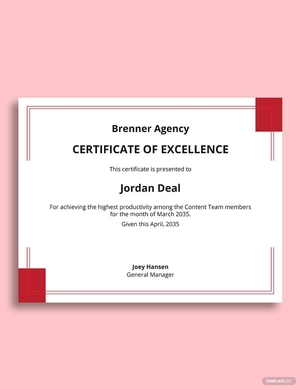 Excellence Corporate Certificate template
