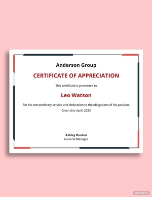 Corporate Appreciation Certificate Template