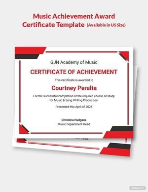 Music Achievement Award Certificate Template