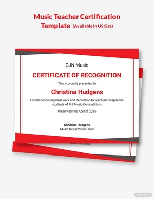 Music Teacher Certification Template
