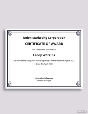 Corporate Award Certificate Template