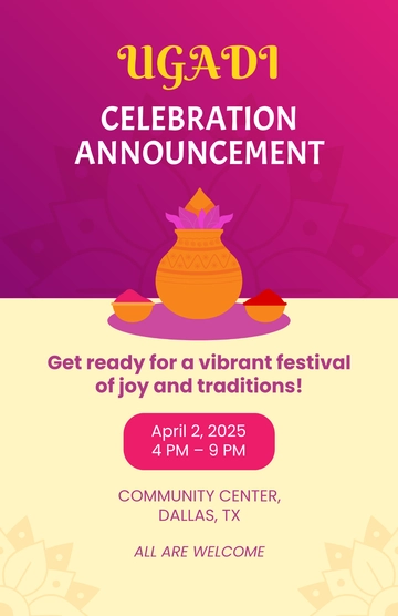 Free Ugadi Announcement Poster Template to Edit Online