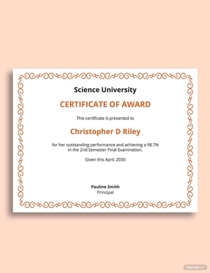 Certificate Of Academic Excellence Award Template