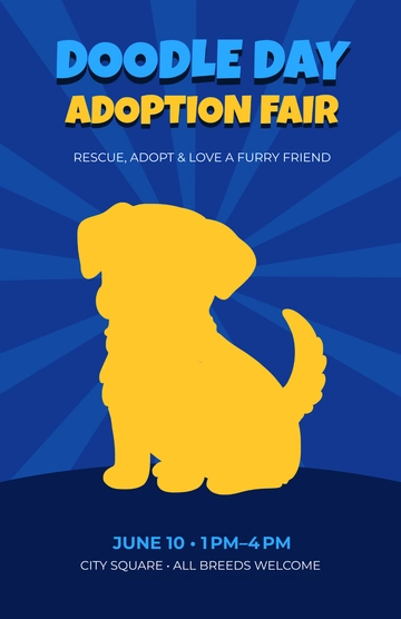 Free Blue Dog Adoption Doodle Poster Template to Edit Online