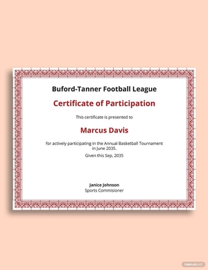 Basketball Participation Certification Template