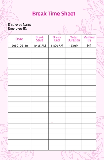 Free Break Time Sheet Template to Edit Online